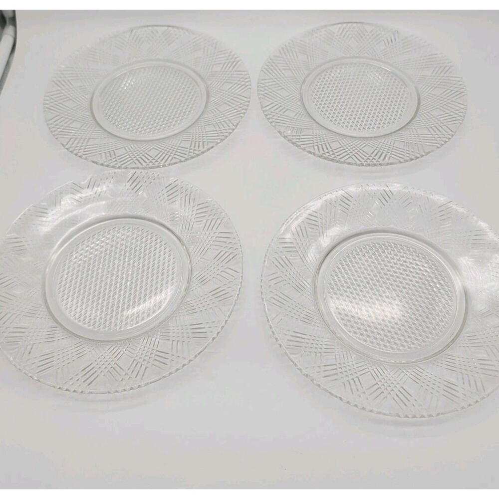 Hazel Atlas Starlight Luncheon Plate Crystal Salad 8.5" Set Of Four